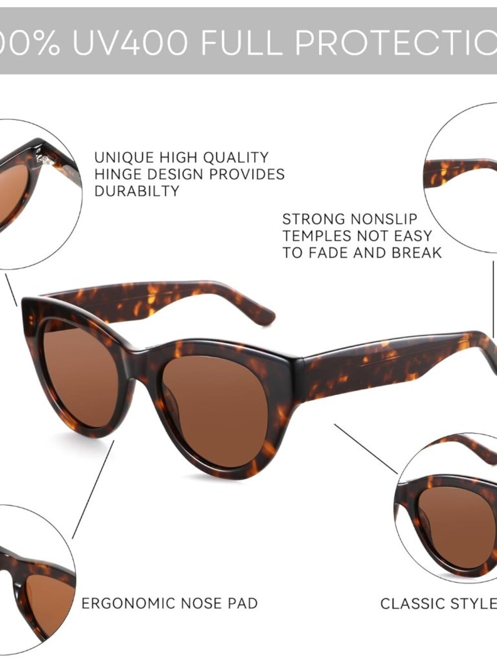 Polarized Sunglasses Women Round: Trendy Sun Glasses for Ladies - Retro Classic - Picture 5 of 6